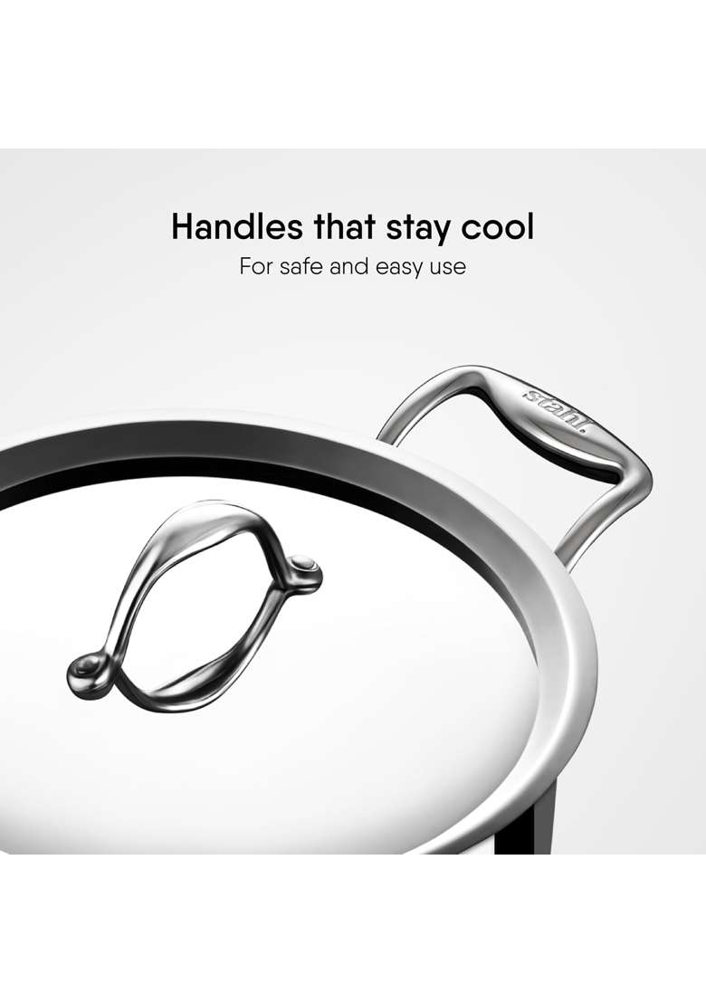 stahl Artisan Triply Stainless Steel Sauce Pot | 2 L | 2.1 Qt | 18 cm | 7.1 Inch | Induction Compatible | With Lid - Indya