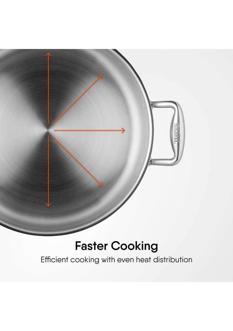 stahl Artisan Triply Stainless Steel Biryani Handi with Dual Lid | 4 L | 4.2 Qt | 24 cm | 9.4 Inch | Induction Compatible | Non-Toxic - Indya