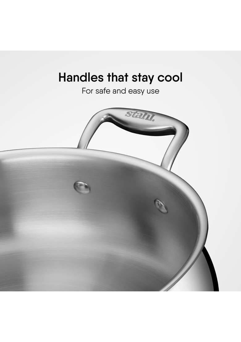 stahl Artisan Triply Stainless Steel Biryani Handi with Dual Lid | 4 L | 4.2 Qt | 24 cm | 9.4 Inch | Induction Compatible | Non-Toxic - Indya
