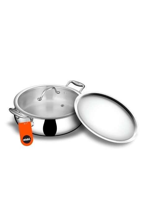 stahl Artisan Triply Stainless Steel Biryani Handi with Dual Lid | 4 L | 4.2 Qt | 24 cm | 9.4 Inch | Induction Compatible | Non-Toxic