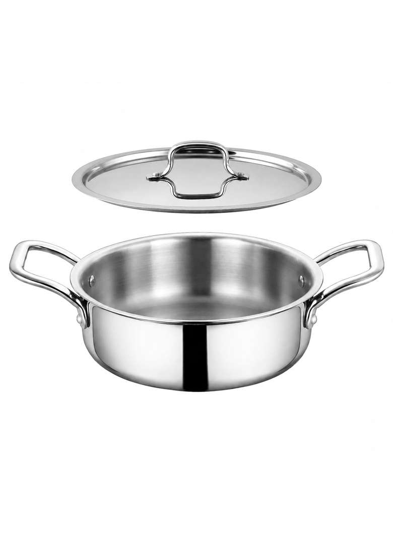 ZENSIL Lumora Triply Stainless Steel Jalebi Kadhai Wok | 3.5 L | 3.7 Qt | 28 cm | 11 Inch | Induction Compatible | Heavy Bottom | With Lid - Indya