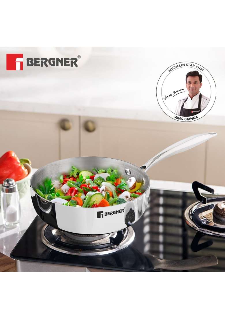BERGNER Argent Saira Triply Stainless Steel | 1.5 L | 1.6 Qt | 18 cm | 7.1 Inch | Induction Compatible - Indya