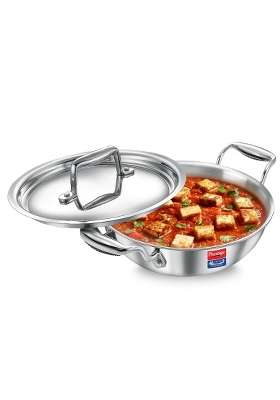 Prestige Tri-Ply Stainless Steel Splendid Kadai Wok with Lid | 1.2 L | 1.3 Qt | 18 cm | 7.1 Inch | Induction Compatible
