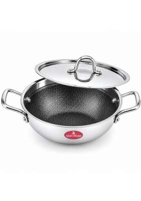 Ajay's Shoppe Honeycomb Tri-Ply Stainless Steel Kadhai Wok | 4.5 L | 4.8 Qt | 32 cm | 12.6 Inch