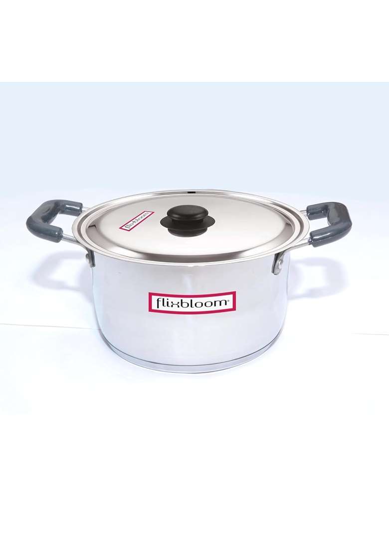 FLIXBLOOM Max Stainless Steel Cook and Serve Triply-Base Handi Kitchen Casserole with Lid | 4 L | 4.2 Qt | Induction Compatible | BPA Free | Food Safe - Indya