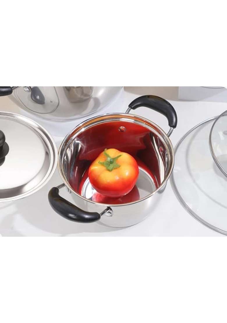 FLIXBLOOM Max Stainless Steel Cook and Serve Triply-Base Handi Kitchen Casserole with Lid | 4 L | 4.2 Qt | Induction Compatible | BPA Free | Food Safe - Indya