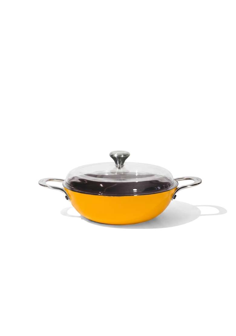 CUMIN CO. Enamel Cast Iron Kadai Wok LITE with Lid | 2 L | 2.1 Qt | 24 cm | 9.4 Inch | Induction Compatible | Heavy Bottom | Non-Toxic - Indya
