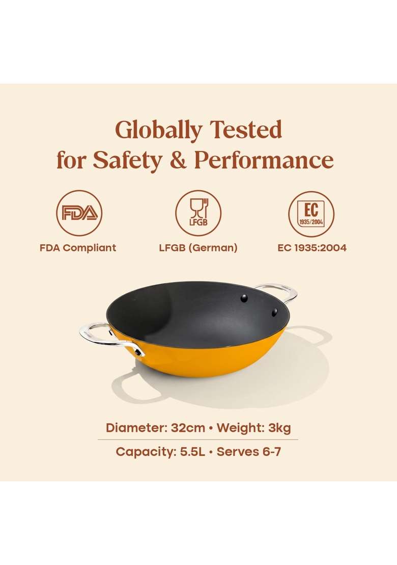 CUMIN CO. Enamel Cast Iron Kadai Wok LITE | 4 L | 4.2 Qt | 28 cm | 11 Inch | Induction Compatible | Heavy Bottom | Non-Toxic - Indya