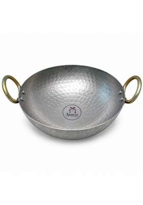 ARSHAN COOKWARE Pure Iron Matthar Kadhai | 400 ml | 13.5 fl oz | 22 cm | 8.7 Inch | Hammered Finish