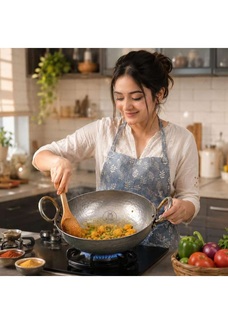 ARSHAN COOKWARE Pure Iron Matthar Kadhai | 400 ml | 13.5 fl oz | 22 cm | 8.7 Inch | Hammered Finish - Indya
