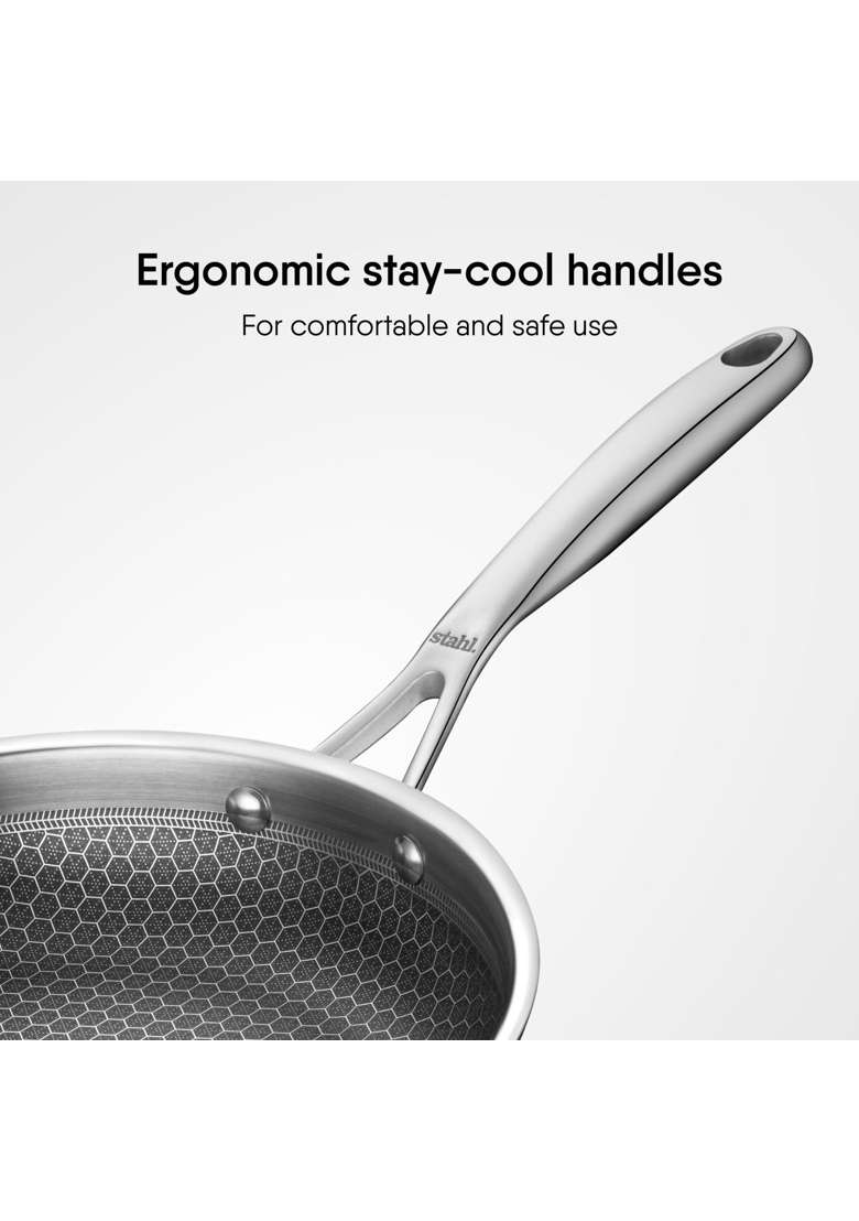 stahl Artisan Hybrid Triply Frying Pan with Lid | 3 L | 3.2 Qt | 28 cm | 11 Inch | Induction Compatible | Non-Stick - Indya