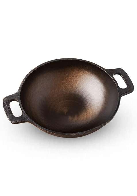 The Indus Valley Super Smooth Cast Iron Kadai Wok | 2.5 L | 2.6 Qt | 25.4 cm | 10 Inch | Non-Toxic | Pre-Seasoned | Non-Stick