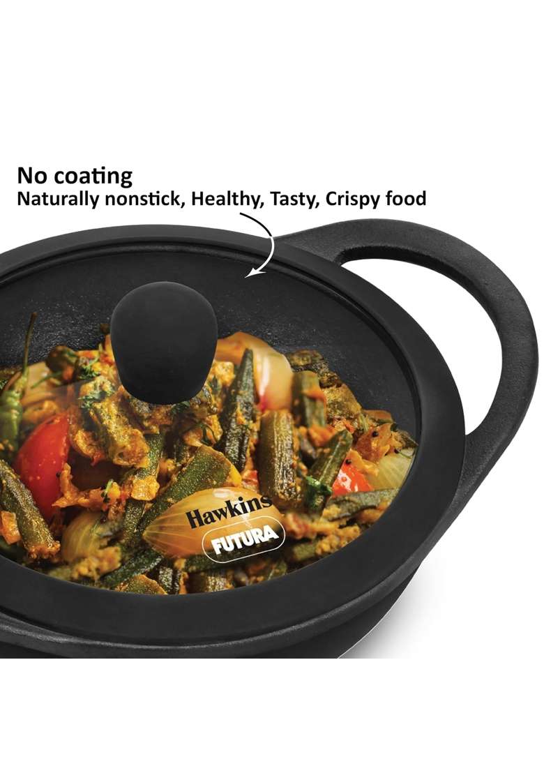 Hawkins Futura Cast Iron Kadhai Wok | 1.5 L | 1.6 Qt | Non-Stick | With Lid - Indya