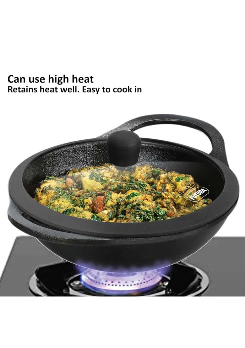 Hawkins Futura Cast Iron Kadhai Wok | 1.5 L | 1.6 Qt | Non-Stick | With Lid - Indya