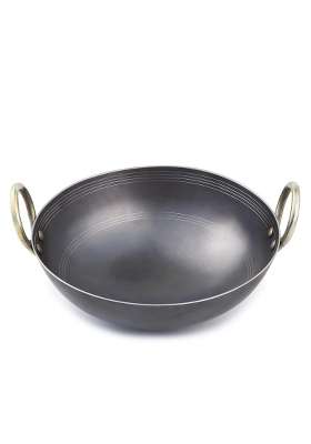 VISMAY'S Food Grade Iron Kadhai Wok Frypan Lohe Ki Kadai Smooth Edges Riveted Handles | 2 L | 2.1 Qt | 10.5 Inch