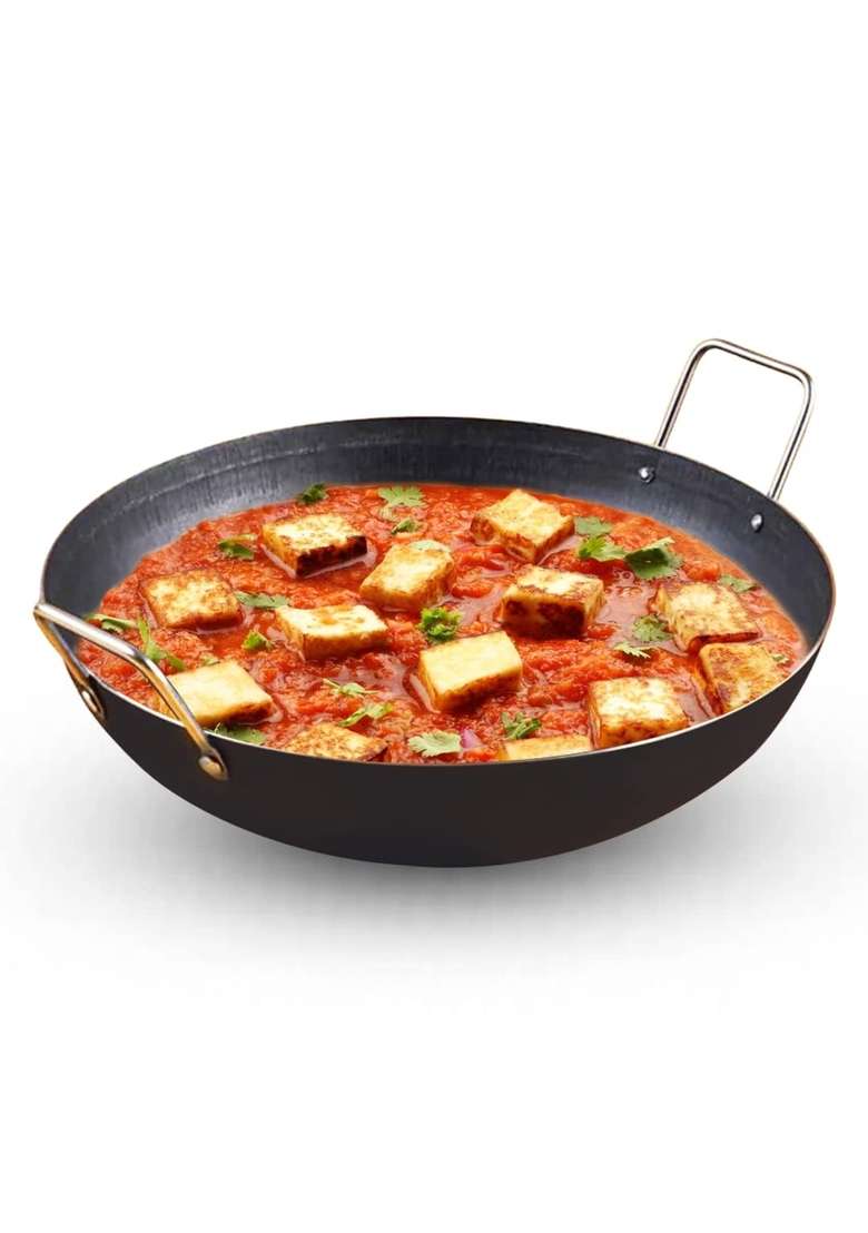 The Indus Valley Pre-Seasoned Iron Kadai Wok with Strong Handles | 2 L | 2.1 Qt | 25 cm | 9.8 Inch | Induction Compatible | Non-Toxic - Indya