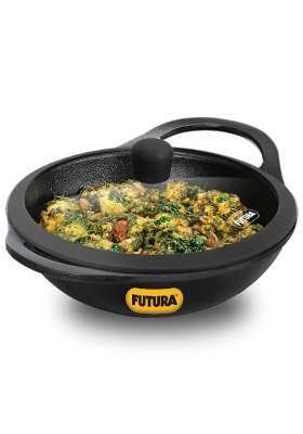Hawkins Futura Cast Iron Kadhai Wok | 2 L | 2.1 Qt | Non-Stick | With Lid