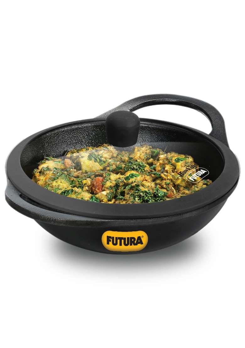 Hawkins Futura Cast Iron Kadhai Wok | 2 L | 2.1 Qt | Non-Stick | With Lid - Indya