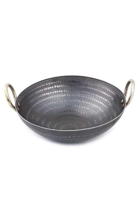 Shopsidex Heavy Base Iron Kadhai Wok | 2 L | 2.1 Qt