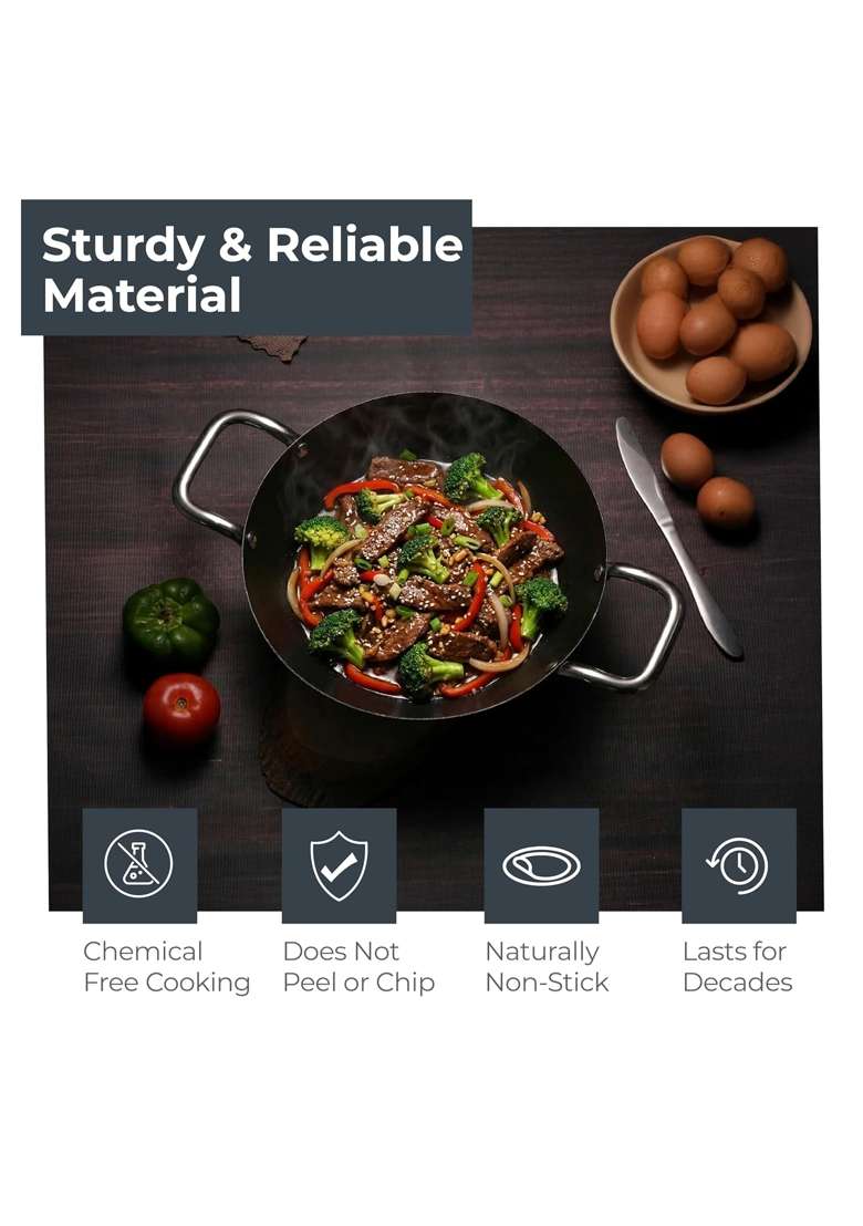 Lifelong Carbon Steel Iron | 24 cm | 9.4 Inch | Induction Compatible | Non-Stick - Indya