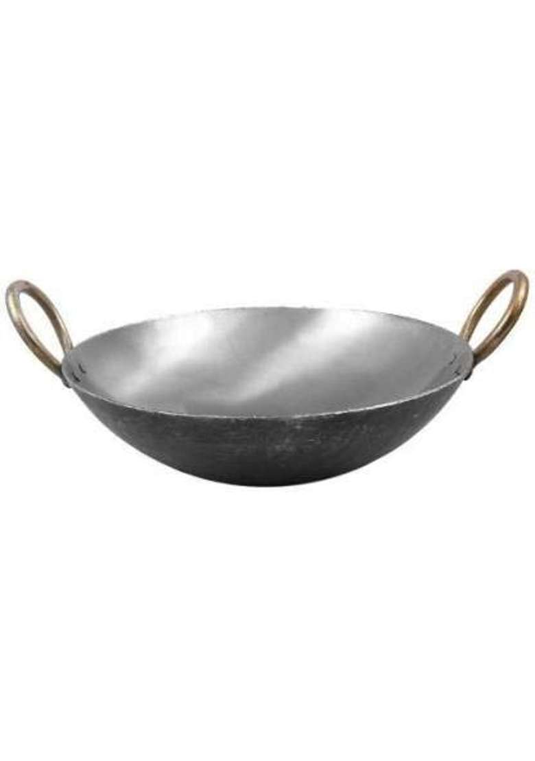 Super HK Iron Medium Size Kadhai Wok with Large Handle for Cooking | 1.8 L | 1.9 Qt | 10 Inch - Indya