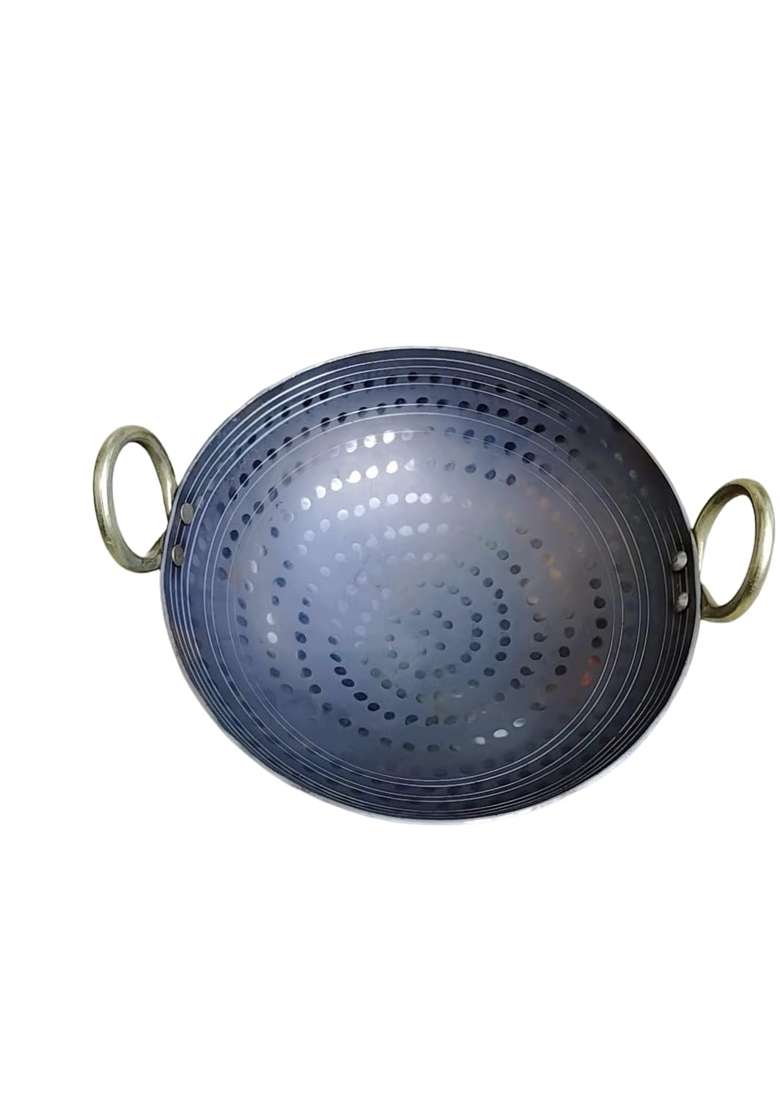 Nutlase Traditional Iron Kadai with Brass Handles | 10 Inch | Pre-Seasoned - Indya