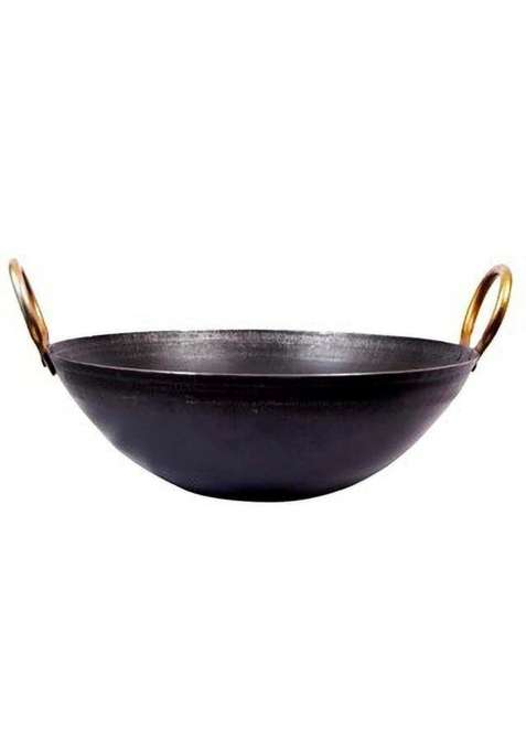 Nutlase Traditional Iron Kadai with Brass Handles | 10 Inch | Pre-Seasoned