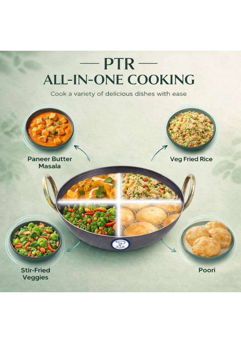 PTR Iron Kadhai | 3 L | 3.2 Qt | 11 Inch | Induction Compatible | Heavy Bottom | Food Safe - Indya