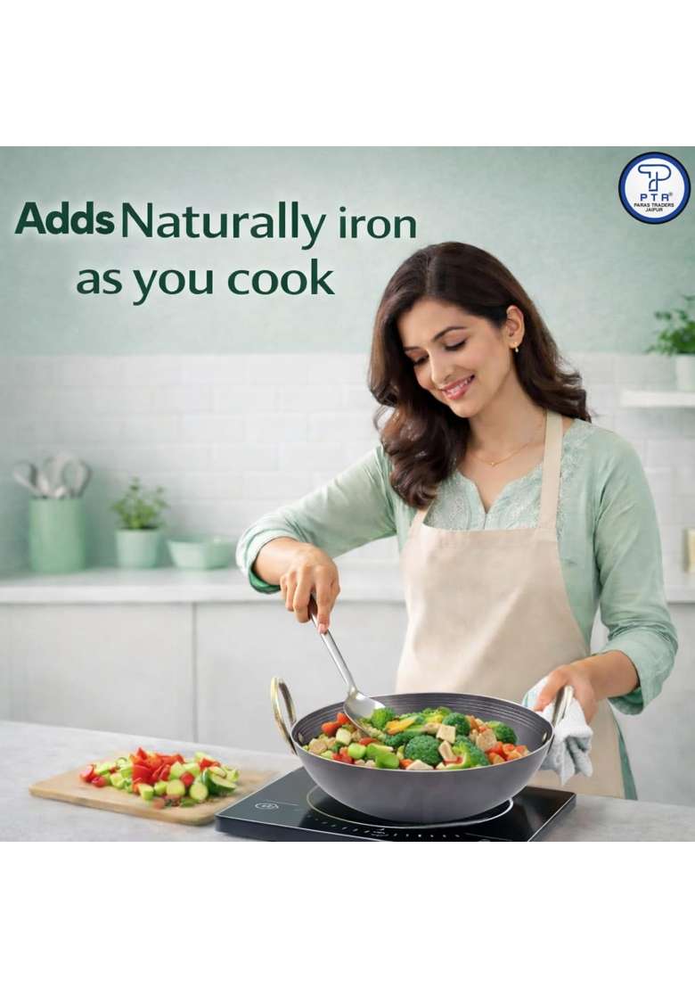 PTR Iron Kadhai | 3 L | 3.2 Qt | 11 Inch | Induction Compatible | Heavy Bottom | Food Safe - Indya