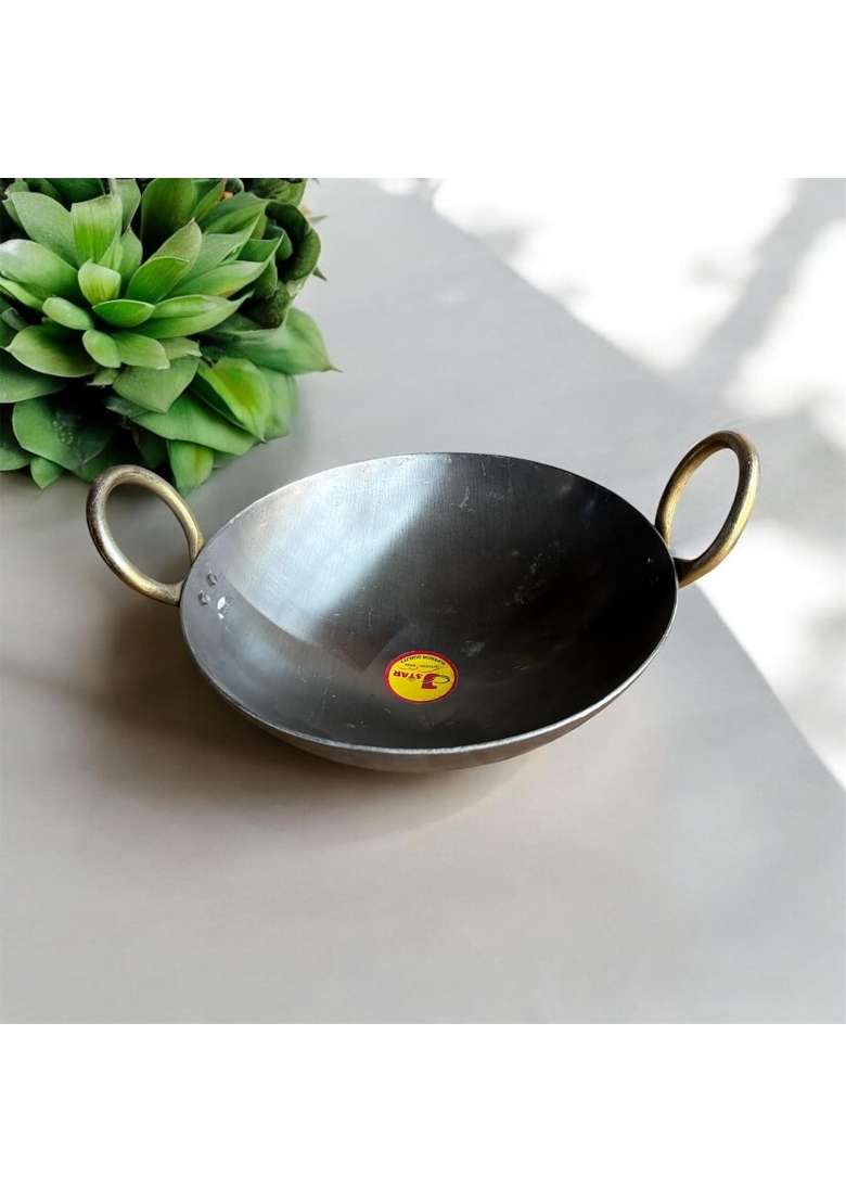 GBW Iron Kadai Strong Handles Loha Lokhand Black Kadhai Cooking on Stovetop Iron | 10 Inch - Indya