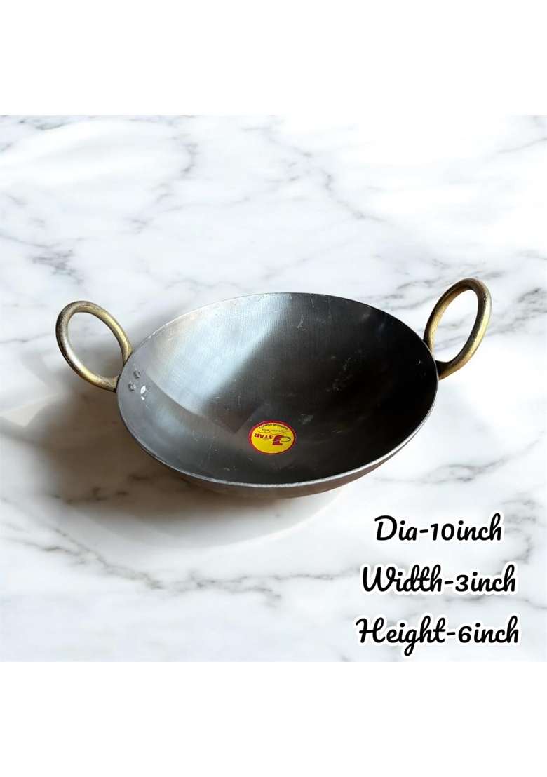 GBW Iron Kadai Strong Handles Loha Lokhand Black Kadhai Cooking on Stovetop Iron | 10 Inch - Indya