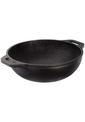 Solimo Amazon Brand Solimo Pre-Seasoned Cast Iron Kadhai Wok | 25 cm | 9.8 Inch