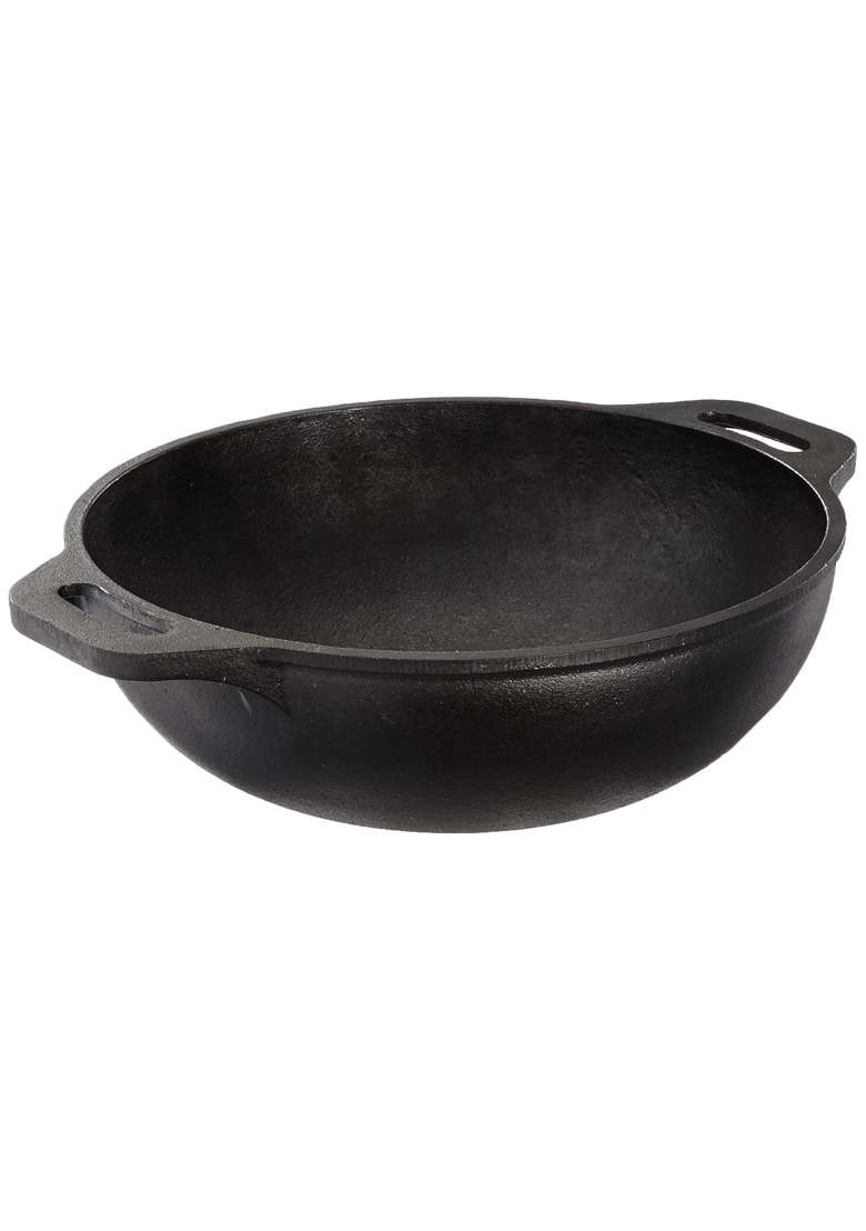 Solimo Amazon Brand Solimo Pre-Seasoned Cast Iron Kadhai Wok | 25 cm | 9.8 Inch - Indya