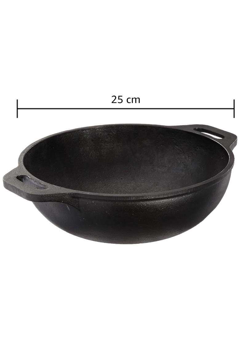 Solimo Amazon Brand Solimo Pre-Seasoned Cast Iron Kadhai Wok | 25 cm | 9.8 Inch - Indya