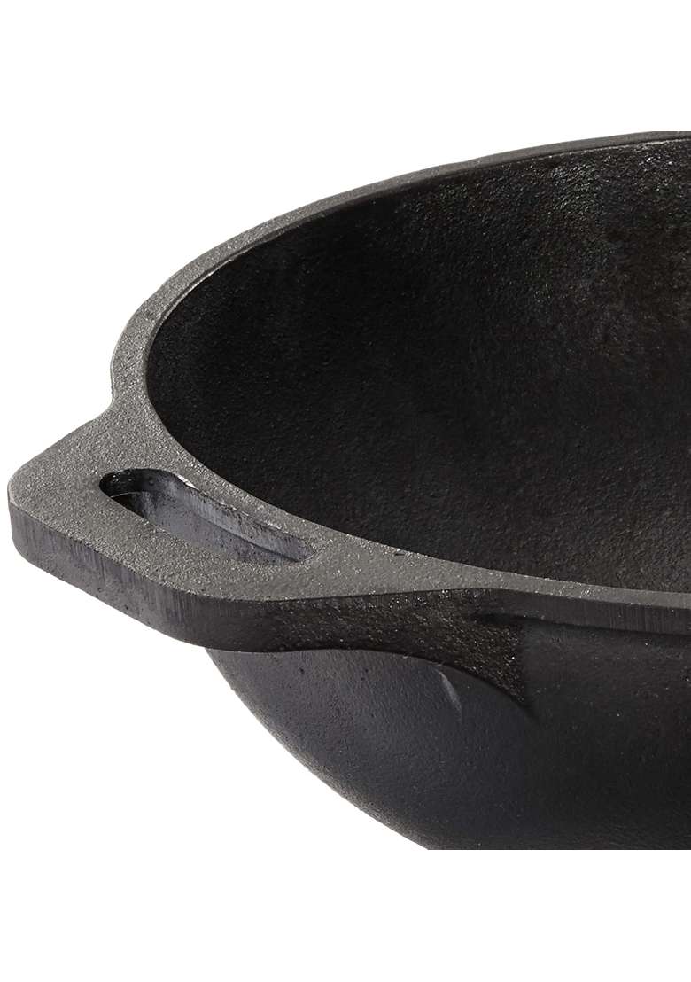 Solimo Amazon Brand Solimo Pre-Seasoned Cast Iron Kadhai Wok | 25 cm | 9.8 Inch - Indya