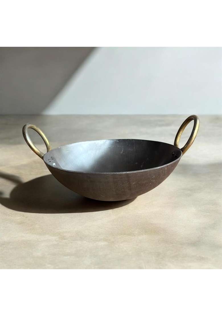 GBW Iron Kadai Strong Handles Loha Lokhand Black Kadhai Cooking on Stovetop Iron | 11 Inch - Indya