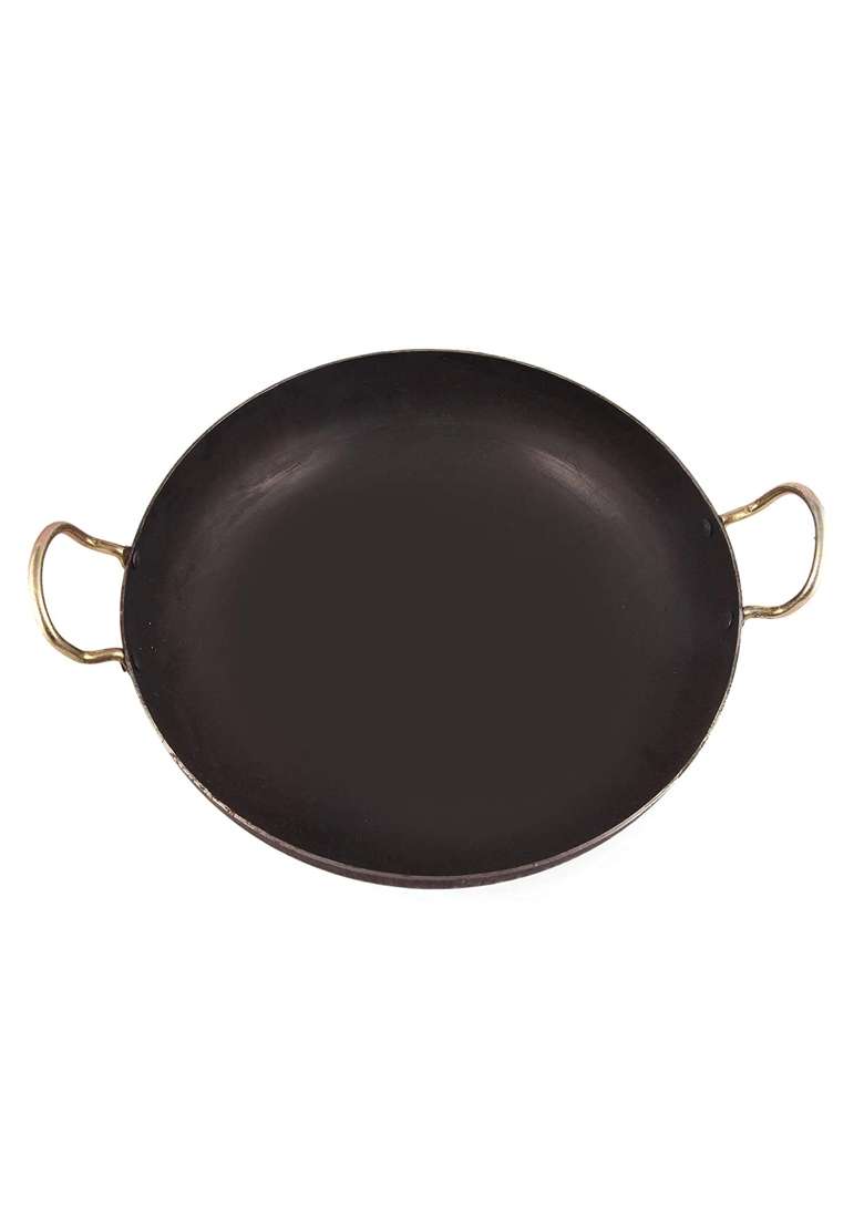 KITCHEN SHOPEE Iron Deep Kadai Wok Frying Cooking Iron Fry Kadhai Pan Heavy Base with Handle | 3 L | 3.2 Qt | 25 cm | 9.8 Inch - Indya