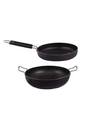 KITCHEN SHOPEE Traditional Iron Cookware Set Combo Kadai Wok Cooking Deep Multipurpose Use Kadhai | 2.5 L | 2.6 Qt | Induction Compatible