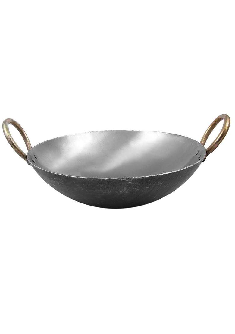KITCHEN SHOPEE Iron 2pes Cookware Set Combo Kadai Wok Cooking Deep Kadhai Heavy Base Multipurpose | 3.75 L | 4 Qt | 9 Inch - Indya