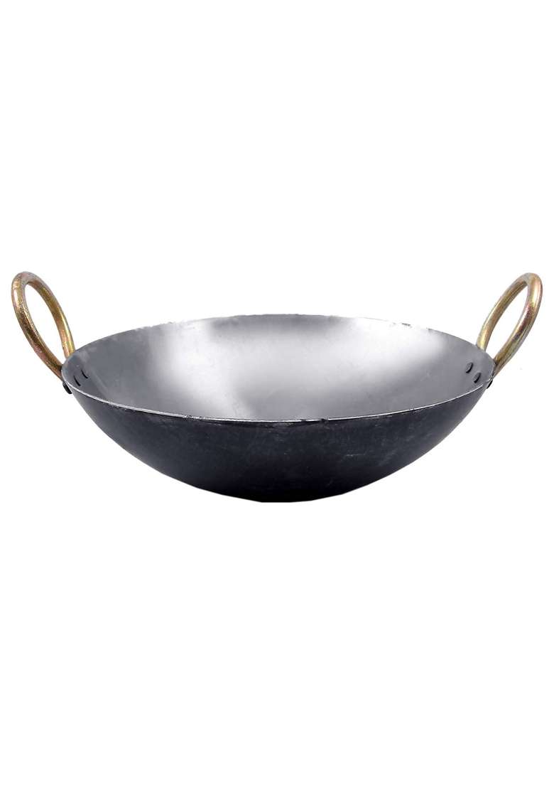 KITCHEN SHOPEE Traditional Iron Cookware Set Combo Kadai Wok Cooking Deep Kadhai Heavy Base | 2.5 L | 2.6 Qt | Induction Compatible - Indya