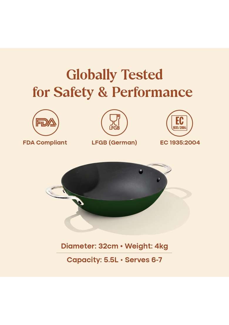 CUMIN CO. Enamel Cast Iron Kadai Wok LITE | 4 L | 4.2 Qt | 28 cm | 11 Inch | Induction Compatible | Heavy Bottom | Non-Toxic - Indya
