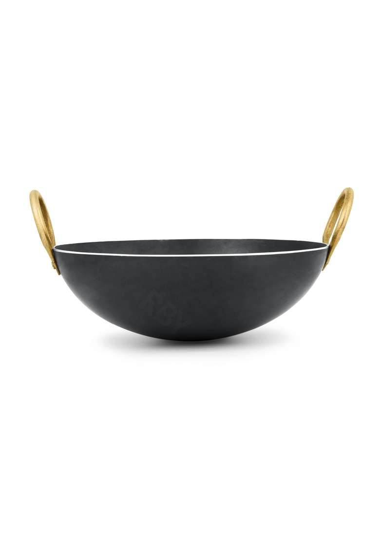 RBY Pure Iron Kadai Heavy Bottom Wok Frying Pan Lohe Ki Kadhai Smooth Edge Riveted | 3 L | 3.2 Qt - Indya