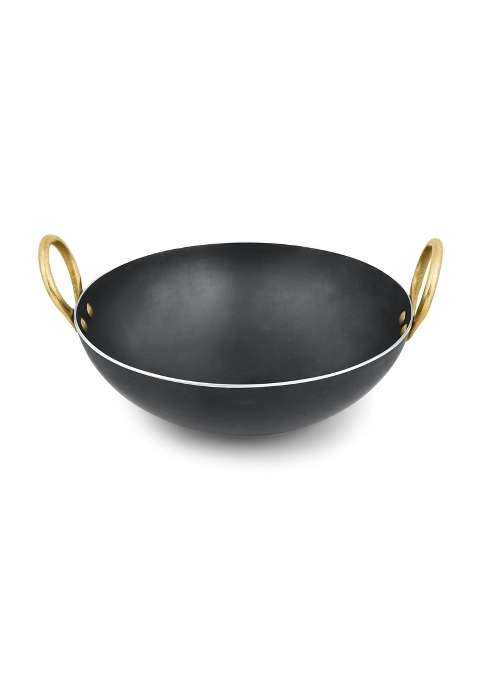 RBY Pure Iron Kadai Heavy Bottom Wok Frying Pan Lohe Ki Kadhai Smooth Edge Riveted | 3 L | 3.2 Qt