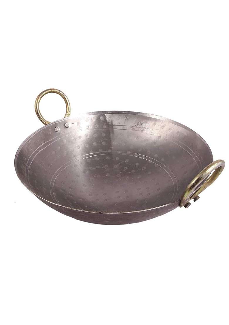 KITCHEN SHOPEE 2pes Iron Cookware Set Combo Deep Kadai Wok Frying Cooking Fry Kadhai Pan Heavy | 2.25 L | 2.4 Qt | Induction Compatible - Indya