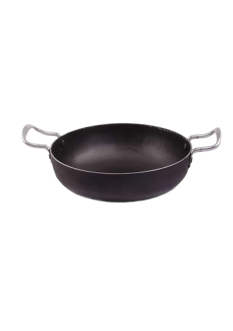 KITCHEN SHOPEE 3 PES Iron Cookware Set Combo Kadai Wok Cooking Deep Multipurpose Use Heavy Base | 5.5 L | 5.8 Qt | Induction Compatible - Indya