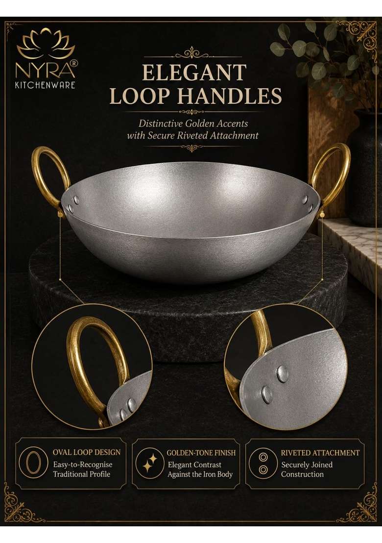 NYRA Pure Original Loha Kadhai Iron Traditional Deep Bottom Wok for Cooking Heavy | 1 L | 1.1 Qt | Heavy Bottom | Handcrafted - Indya