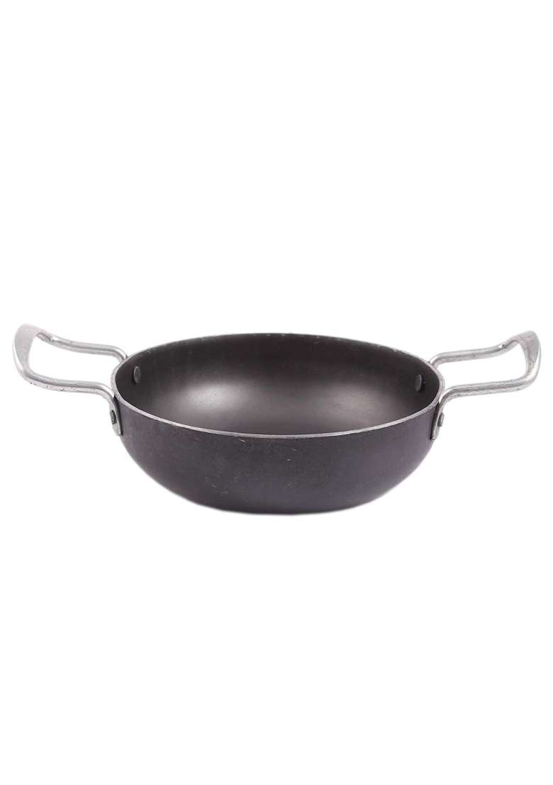 KITCHEN SHOPEE Iron Kadai Wok Cookware Combo 2 PES Set Iron Fry Kadhai Pan Handmade Kitchen Fry | 4.5 L | 4.8 Qt | 10 Inch - Indya