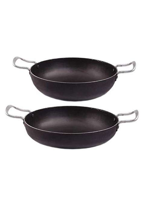 KITCHEN SHOPEE Iron Kadai Wok Cookware Combo 2 PES Set Iron Fry Kadhai Pan Handmade Kitchen Fry | 4.5 L | 4.8 Qt | 10 Inch