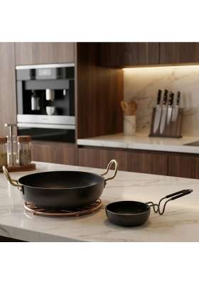 DOZY Iron Kadhai Wok and Tadka Pan Combo | Pre-Seasoned