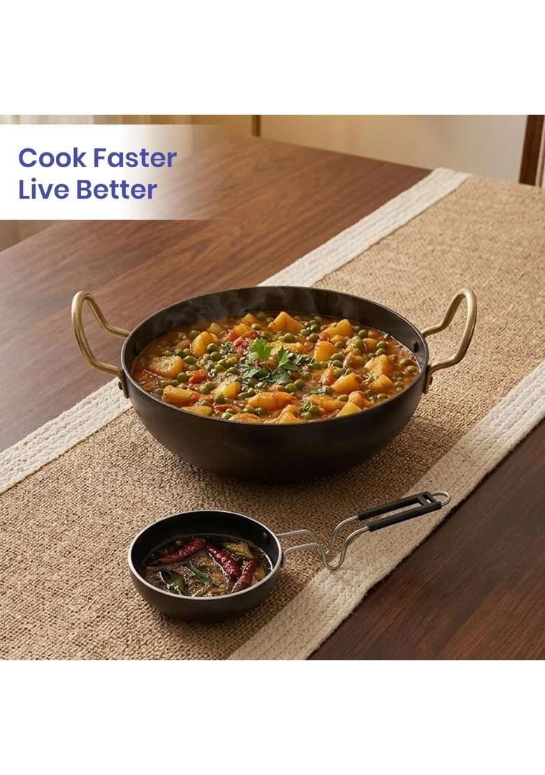 DOZY Iron Kadhai Wok and Tadka Pan Combo | 2-Piece Set - Indya